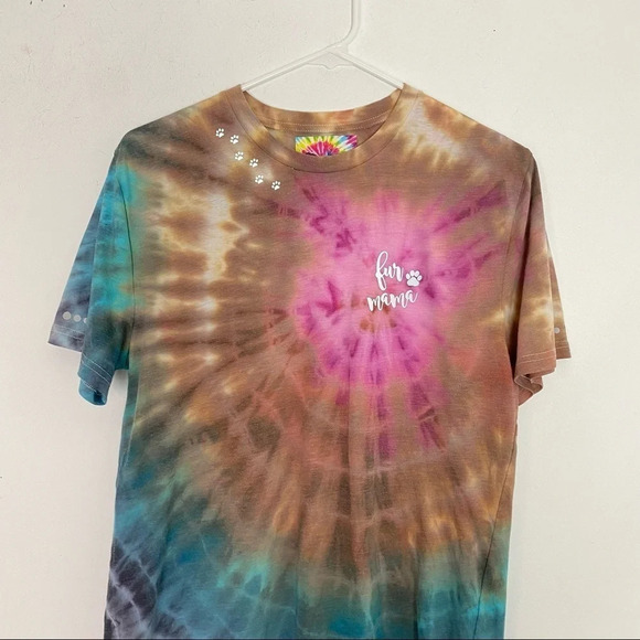 Handmade Fur Mama Tie Dye Tee Womens Small Medium Dog Mom Tshirt Reflective - Picture 4 of 15